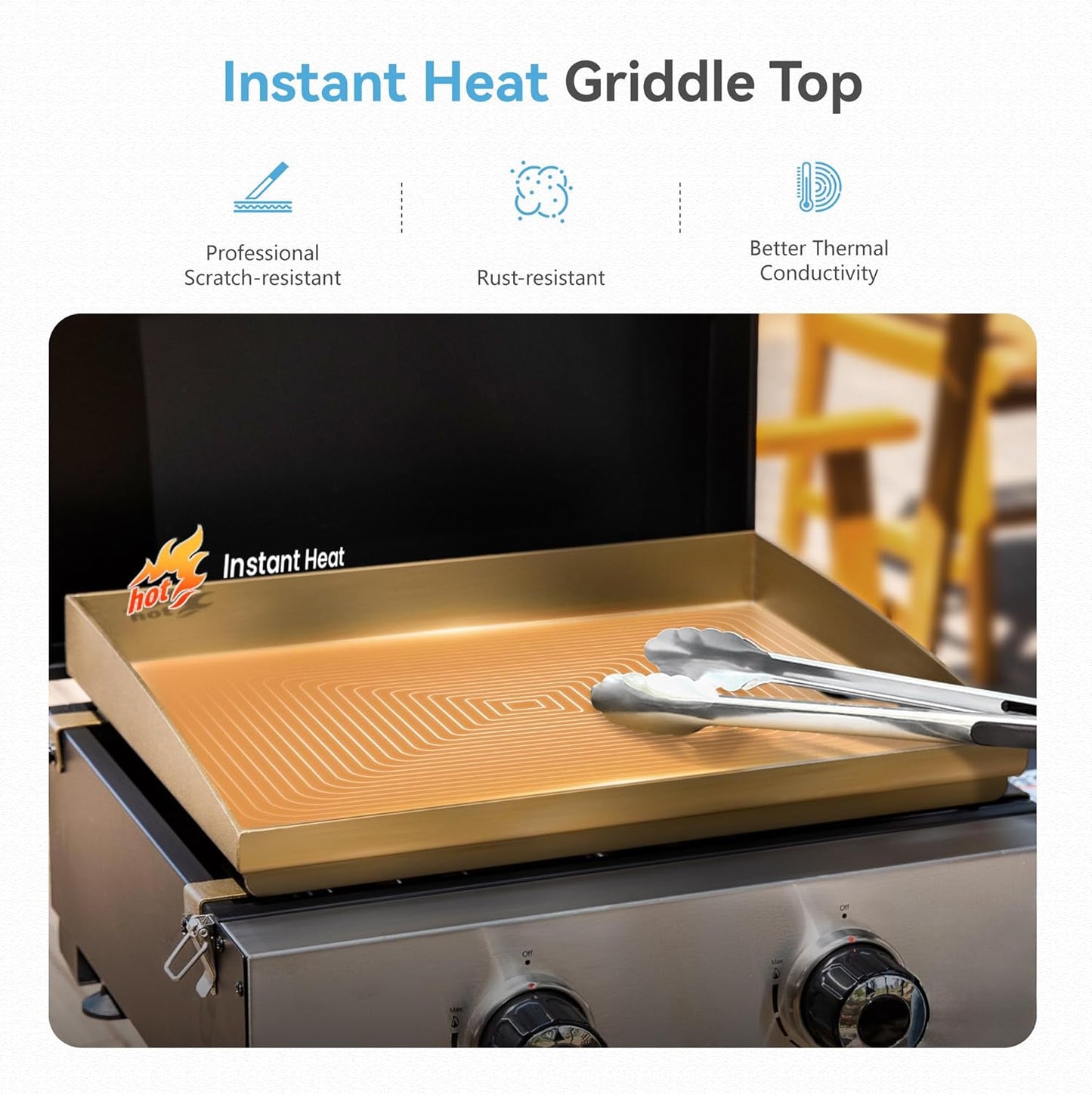 GREEN PARTY 2 Burner BBQ Propane Gas Griddle with Collapsible Stand, 18 Inch Portable Griddle with Side Table & 253 Sq. In. Cooking Area, Flat Top Gas Grill for Outdoor Cooking Garden Patio Backyard