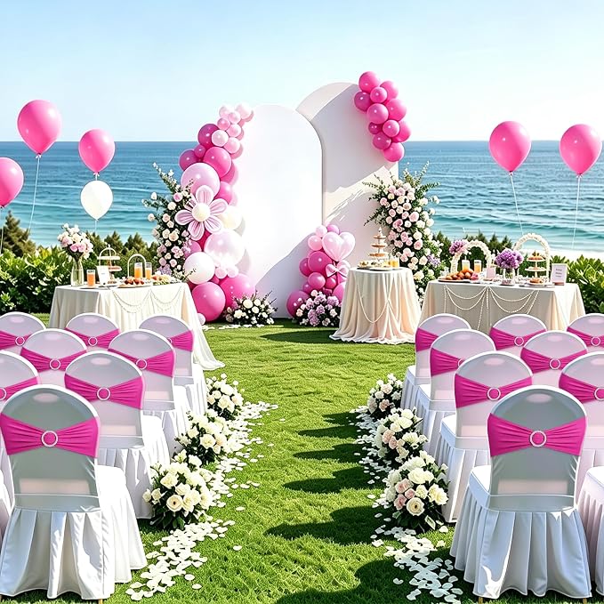 LEBENGURU Fuchsia Stretch Chair Sashes 50pcs with Buckle Slider - Image 3