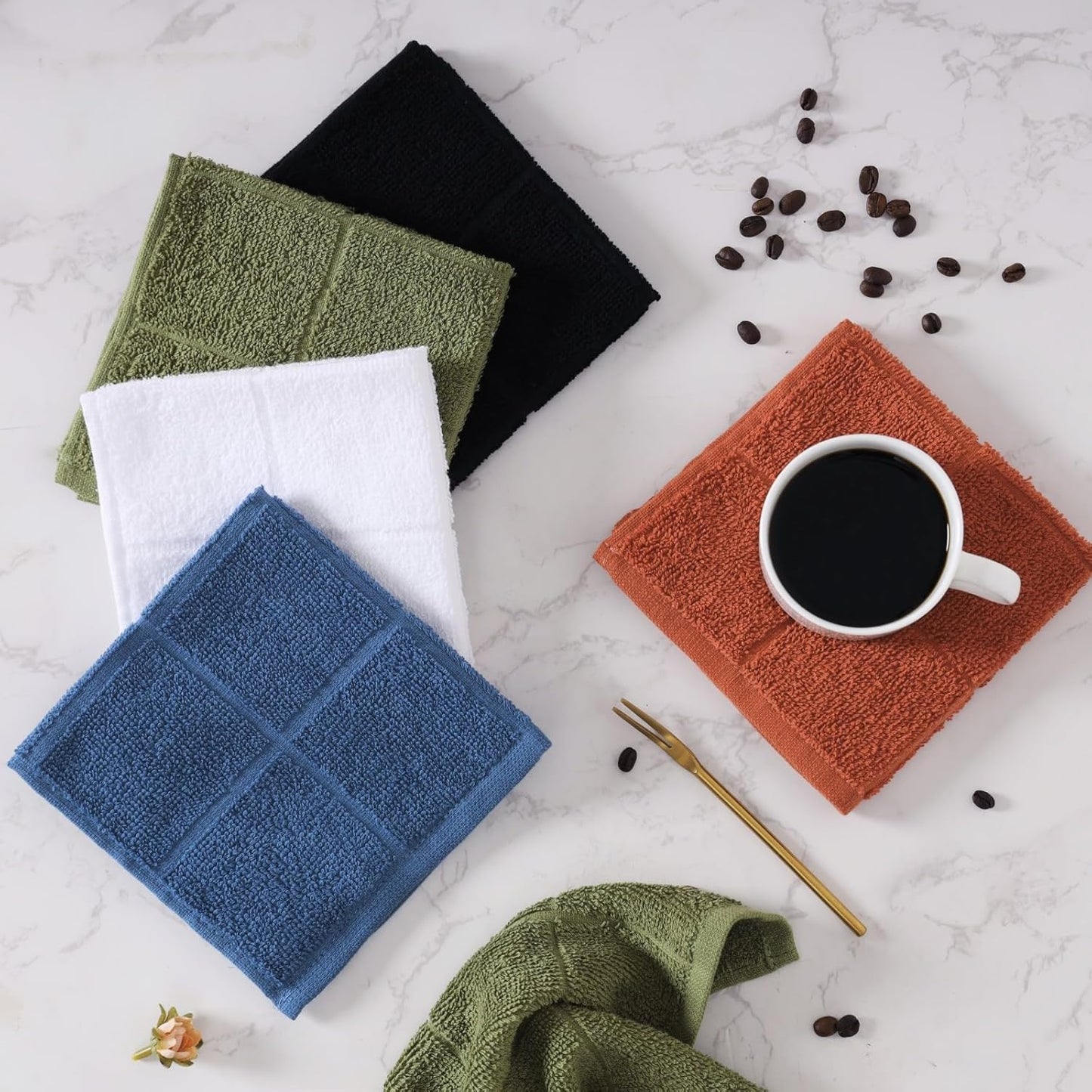 Glynniss Dishcloths Kitchen Highly Absorbent Dish Rags 100% Cotton Dish Cloths for Washing Dishes, Cleaning (Middle Blue, 11x11)