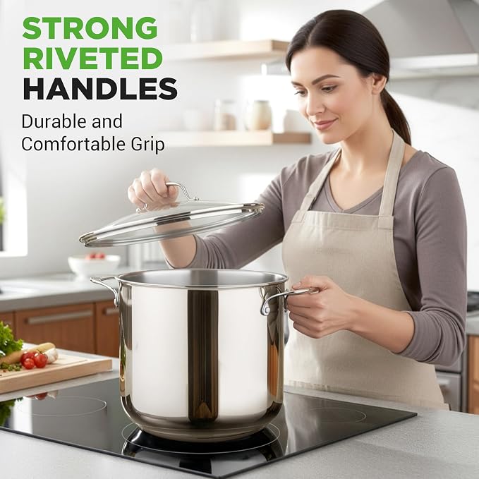NutriChef 15-Quart Stainless Steel Stock Pot with Tempered Glass Lid - Induction Compatible Large Stockpot, Ideal for Stews & Soups, Dishwasher Safe - NCSP16 - Image 5