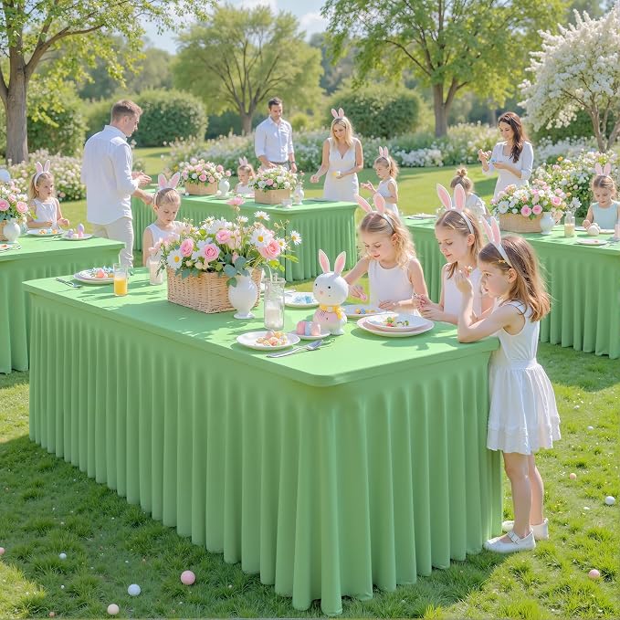 Besutolife 6 Pack Sage Green Spandex Tablecloth for 8ft Rectangle Tables Fitted Table Cloth Stretch Table Covers Skirt 8ft Rectangular Tablecloths for Banquet Parties Wedding Decorations - Image 9