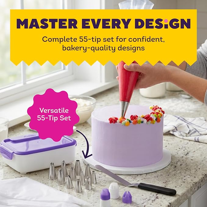 Wilton Master Cake Decorating Piping Tips Set, 55-Piece with Case | 55-Piece Stainless Steel Tip Set with Storage Case for Piping Rosettes, Stars, Leaves & Borders on Cakes & Cupcakes - Image 2
