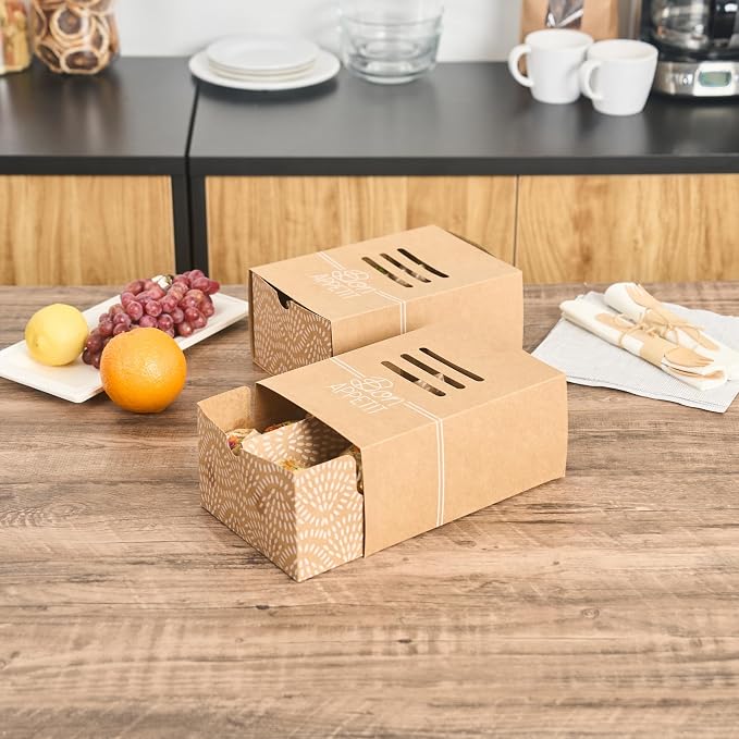 Restaurantware Take Out Food Containers 100 Count 8.3 x 5.7 x 3.7 Inches Paper Sandwich Boxes Disposable Food Packaging Box Design - Image 12