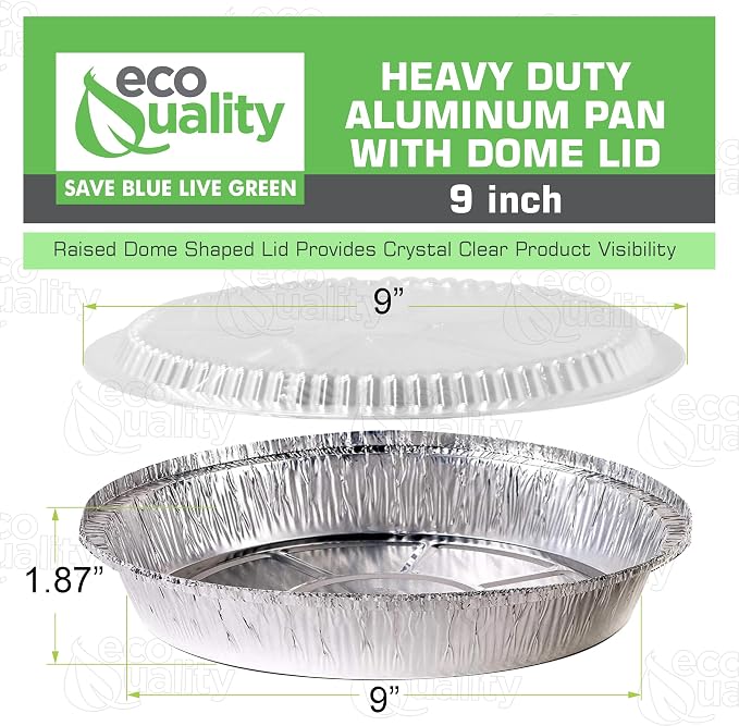 EcoQuality 9" Round Aluminum Foil Pans with Clear Lids - Disposable Containers with Foldable Walls for Pie Baking, Cooking, Serving, Reheating, and Storing - Freezer and Oven Safe Tart Pan 150 Pack - Image 2