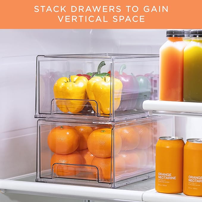 Sorbus Clear Storage Drawers for Refrigerator with Handles (Large, 2 Pack) | Pull-out plastic bins with easy access for pantries, refrigerators and kitchens; stackable slide organization. - Image 7