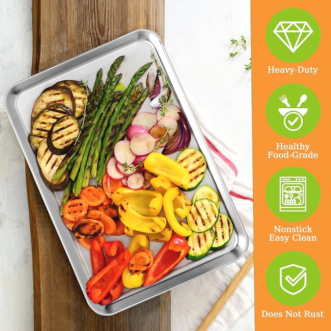 4 Pieces Baking Sheet Pan Tray, CEKEE Stainless Steel Small Cookie Sheets for Baking, Baking Sheets for Oven, Warp Resistant & Heavy Duty & Rust Free Baking Pans Set - Size 9.3 x 6.9 x 0.98 Inch - Image 2
