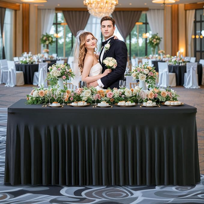 2 Pack Black Table Cloth for 6 Foot Rectangle Tables Spandex Fitted Tablecloth 6ft Stretch Table Covers Skirt Black Banquet Tablecloths Wrinkle Free Tablecloth for Party Wedding Birthday Event - Image 4