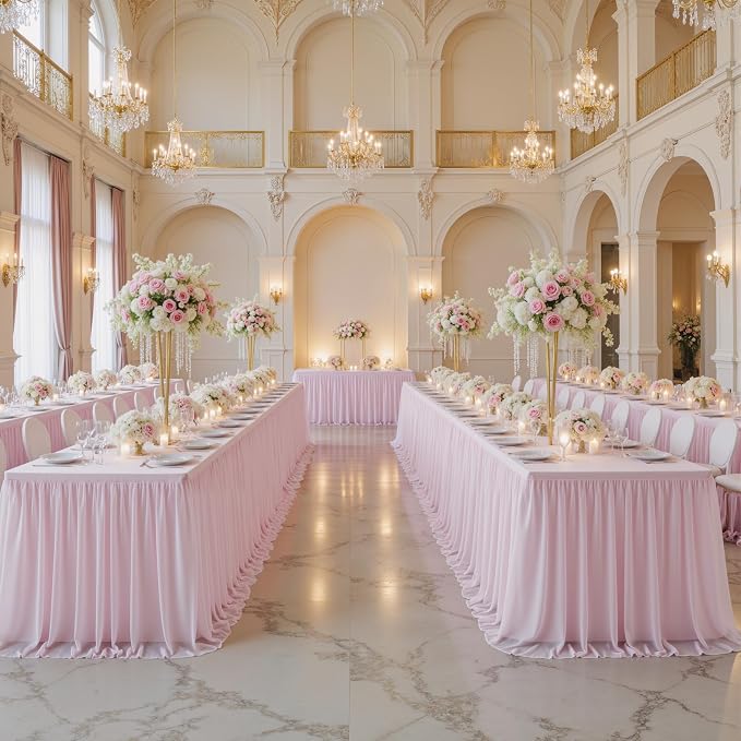 CO-AVE 4pack Pink Tulle Tablecloth for 6ft Rectangular Tables, 2-in-1 Elastic Stretch Spandex Cover with Tutu Ruffle Skirt, Wrinkle Free for Wedding, Birthday, Banquet, Buffet, Bridal Shower - Image 8