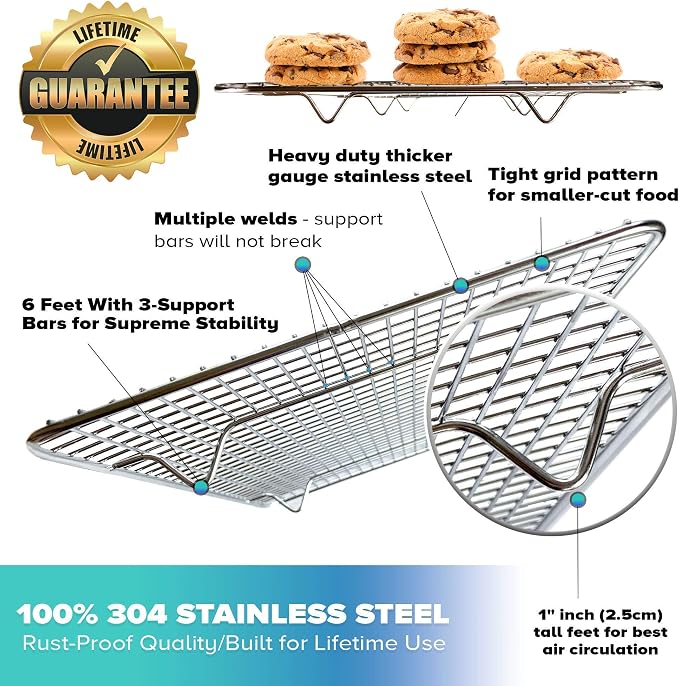 KITCHENATICS Stainless Steel Cooling, Baking & Roasting Racks - Heavy Duty Wire Metal Racks, Oven, Grill & Dishwasher Safe (2 Pack - 1 for Half Sheet Pans & 1 for Quarter Sheet Pans) - Image 2