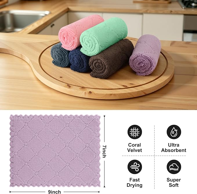 Homaxy Super Soft Absorbent 12 Pack Coral Velvet Dish Cloths, 7" x 9" - Image 2