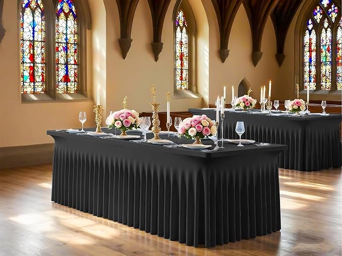 6 Packs Black Spandex Table Clothes for 6 Ft Tables - Image 7