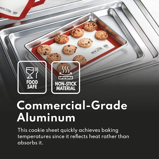 New Star Foodservice Commercial 18-Gauge Aluminum Sheet Pan and Silicone Baking Mat Set, 18 x 26 inch (Full Size) - Image 4