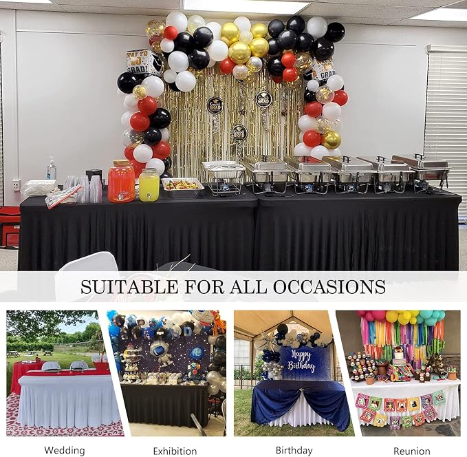 ManMengJi One-Piece Table Cover and Skirts for Rectangle Tables, 6FT Spandex Fitted Tablecloth with Ruffles Skirt for Weddings, Banquets, Parties, Vendors (Black 2Pack) - Image 7