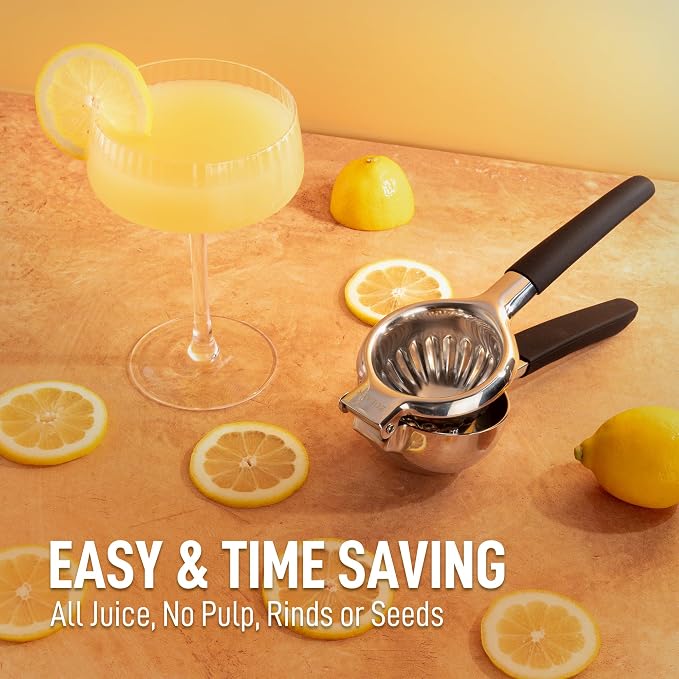 Zulay Lemon Squeezer Stainless Steel with Premium Heavy Duty Solid Metal Squeezer Bowl (Black Grip, Large) - Image 3