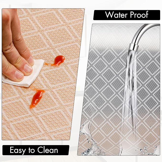 Cooyes Shelf Liners for Kitchen Cabinets – Non Adhesive Drawer and Cabinet Liner, Waterproof and Oil-Proof Kitchen Cupboard Shelf Paper EVA Material Fridge Liner for Refrigerator – Modern Pattern - Image 5