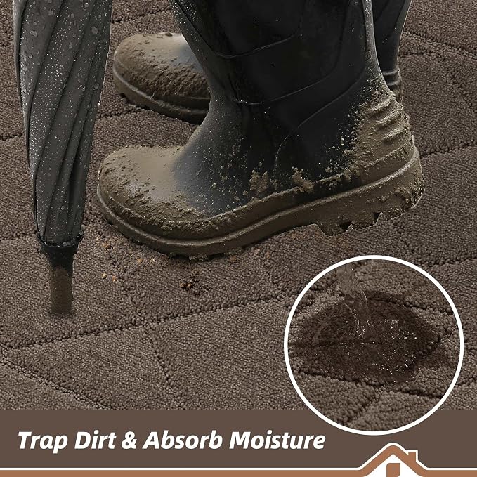 BEQHAUSE Dirt Trapper Door Mat 20" x 32", Doormat Non-Slip, Light Brown - Image 3