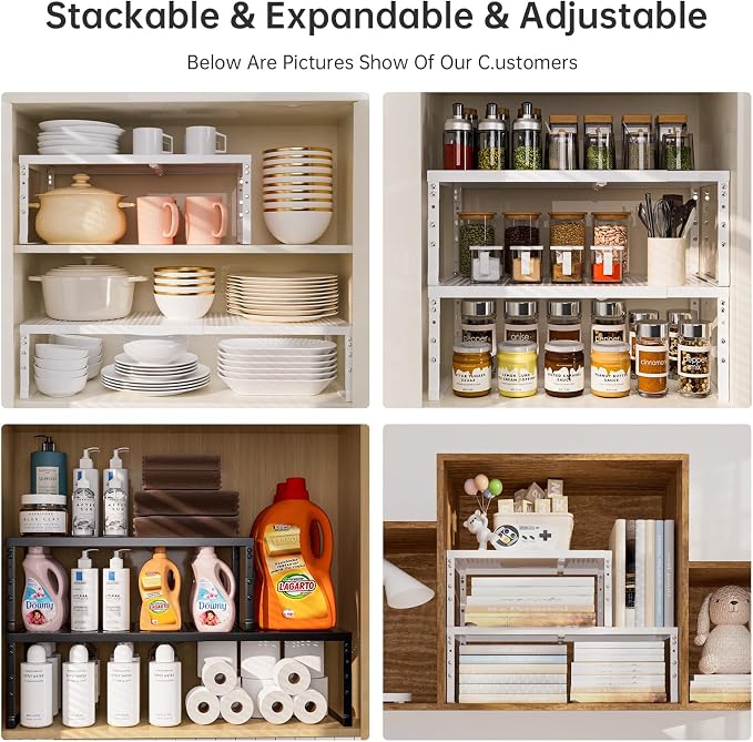 Cabinet Shelf Organizer, Spice Rack,Stackable, Expandable, Rust Resistant, Convenient Kitchen Storage, Metal Shelf for Kitchen, Countertop, Restroom(3Packs/Black,Medium) - Image 7