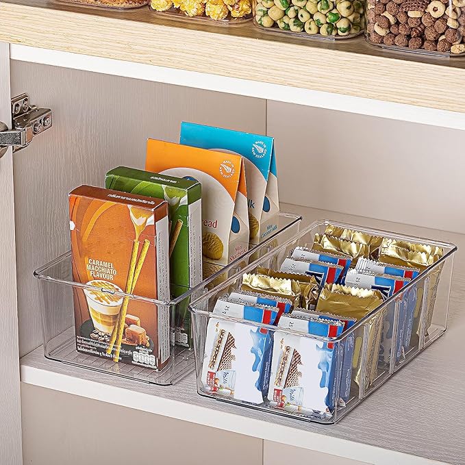 Vtopmart 6 Pack Food Storage Organizer Bins, Clear Plastic, 4 Compartments - Image 6