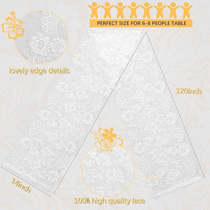 White Lace Table Runner 2 Pieces 14x120 Inch Vintage Rustic Farmhouse Chic - Image 5