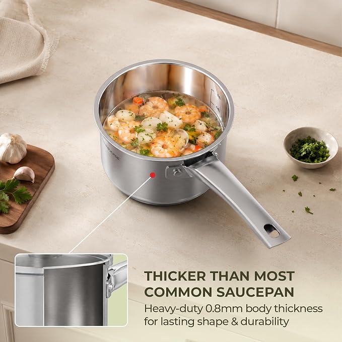 SUNHOUSE 4 QT Stainless Steel Sauce Pan with Lid, Small Pot for Cooking - Image 4