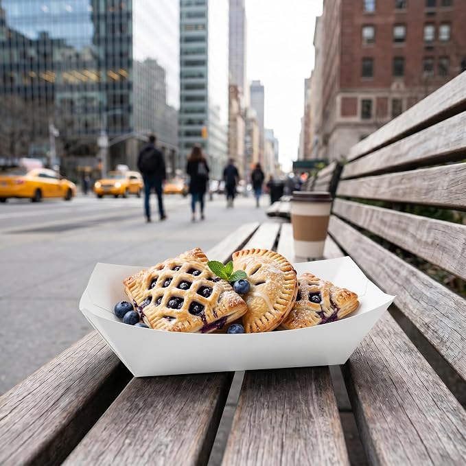 Restaurantware-Bio Tek 1 Pound Food Trays, 200 Disposable Paper Food Trays - Heavy-Duty, Greaseproof, White Paper Food Boats, For Snacks, Appetizers, Or Treats, Use At Parties Or Carnivals - Image 4