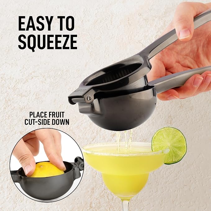 Zulay Kitchen Extra Large Lemon Squeezer Stainless Steel - Easy Squeeze Heavy Duty Lemon Juicer Hand Press - Ergonomic Citrus Squeezer & Fruit Juicer for Small Oranges, Lemons, & Limes - Black - Image 7