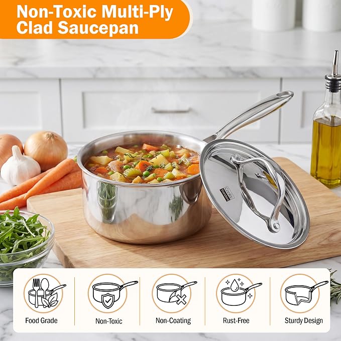Cooks Standard 1.5 Quart Multi-Ply Clad Stainless Steel Saucepan with Lid - Image 4
