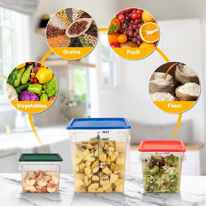 BIEAMA 4 Pack 22 Qt Square Food Storage Containers with Lids, NSF, Clear | Commercial polycarbonate containers with scale markings and handles; stackable for prep, brining, fermentation & bulk storage - Image 8
