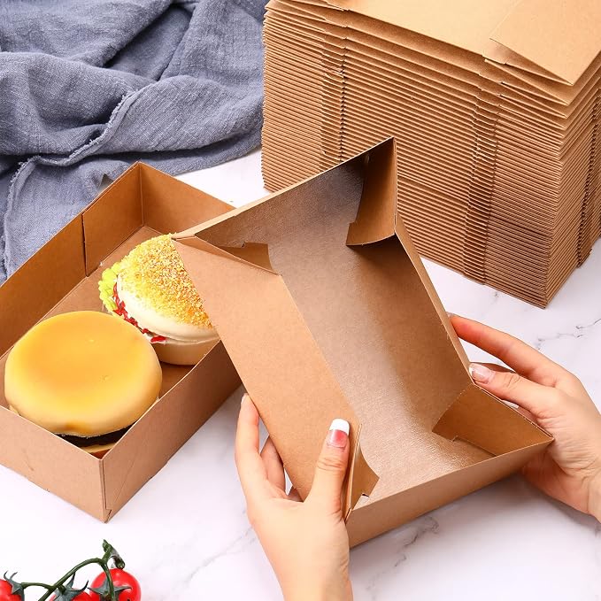 Potchen 400 Pcs Kraft Food Trays 4 Corner Pop up Food Tray Disposable Foldable Cardboard Movie Night Snack Trays Party Container Box for Holding Drink at Stadiums or Theaters (Brown) - Image 6