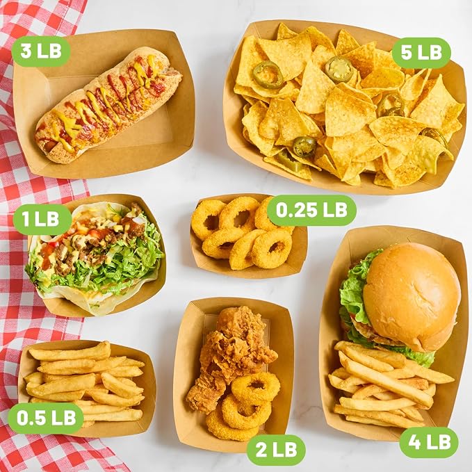 ZORRITA 50 Pack 5 LB Extra Large Paper Food Trays | Disposable, Kraft Paper, Nacho Trays, Food Boats, Party Serving Baskets, For Sandwiches Burgers Popcorns Snacks - Image 6