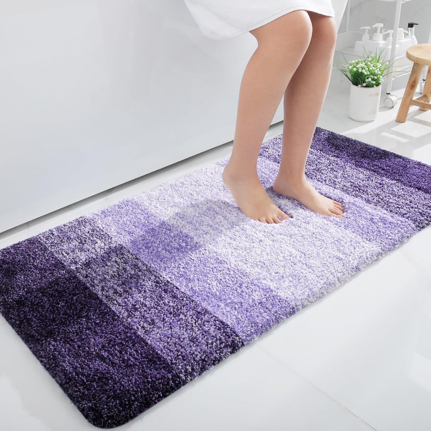 OLANLY Bathroom Runner Rugs 47x24, Extra Soft Absorbent Microfiber Bath Rugs, Rubber Backing, Quick Dry, Machine Washable Bath Mats for Bathroom Floor, Tub and Shower, Home Decor Accessories, Violet