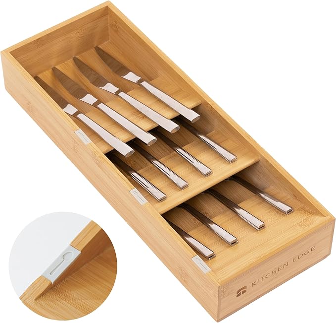 KitchenEdge Slanted Cutlery & Flatware Organizer, Bamboo by KitchenEdge