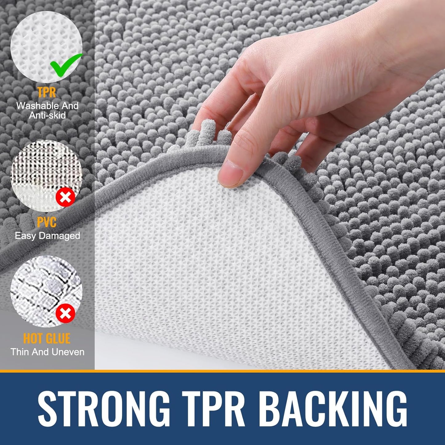 Arotive Bathroom Rugs 44x24, Extra Soft Absorbent Shaggy Chenille Bath Rugs, Machine Washable Rubber Backing Non-Slip Bath Mats for Bathroom Floor Tub and Shower, Home Decor Accessories, Grey