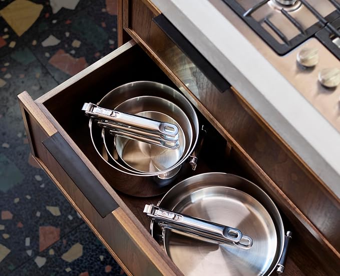 Joseph Joseph Space Steel 3.5qt Stainless Steel Saute Pan with Lid & Folding Handle, Induction & Oven Safe - Image 4