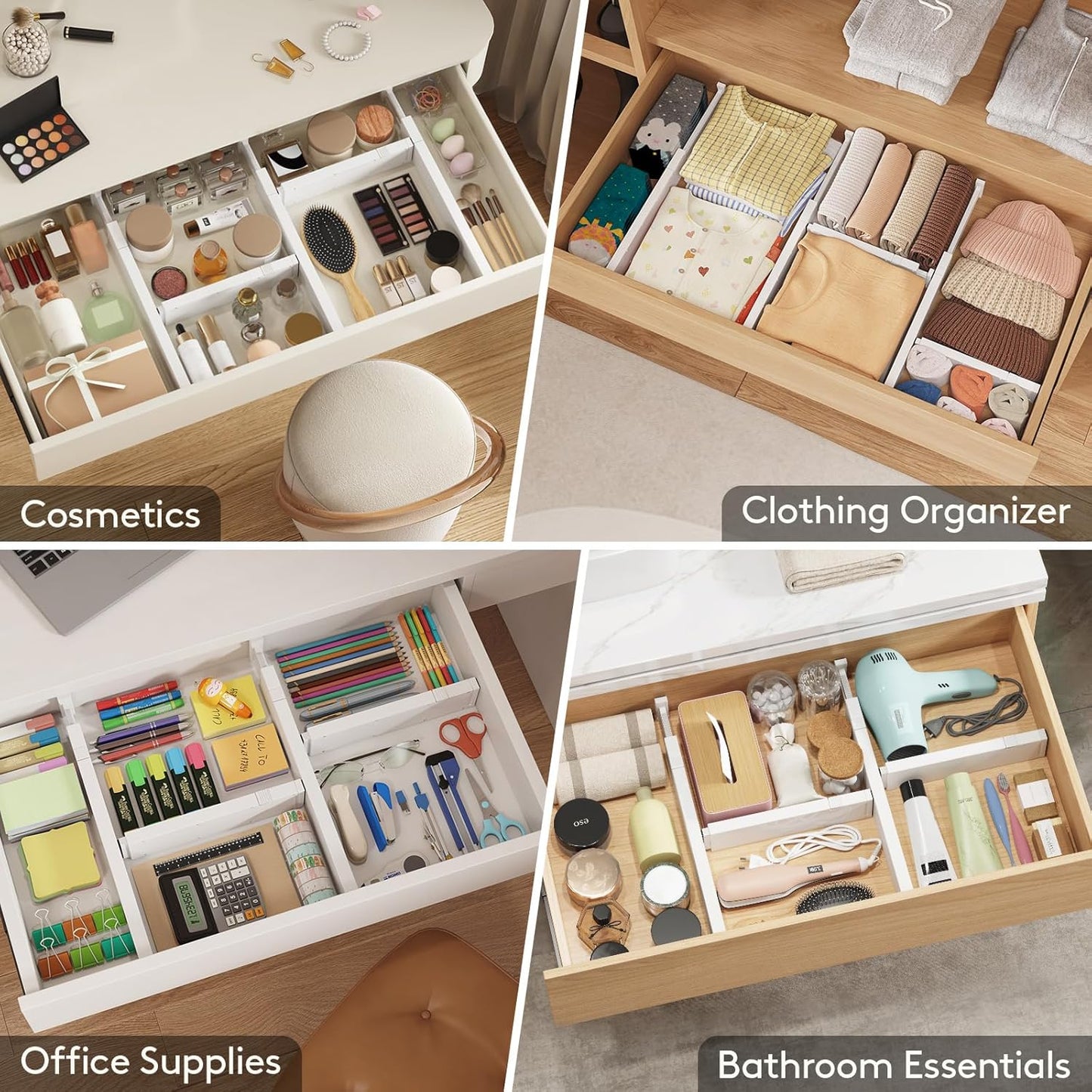 Lifewit 12 Pack Kitchen Drawer Dividers 2.36" High, 11"-17" Adjustable Drawer Organizer for Utensils/Clothes/Makeup, Plastic Expandable Separators in Dresser/Bedroom/Bathroom/Office Storage