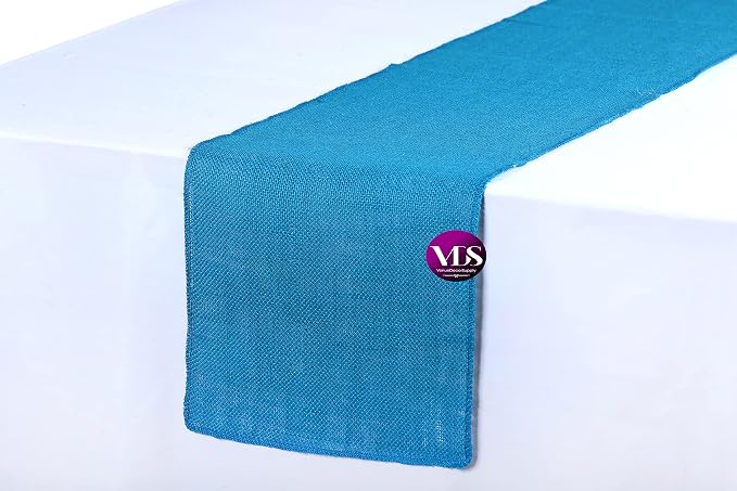 VDS Pack of 5, Burlap Table Runner 100% Natural Jute Rustic Hessian Table Cloth Centrepiece for Wedding Bridal Shower Birthday Event Party Banquet Table Decoration (Size 12X108 Inch)(Teal) - Image 2