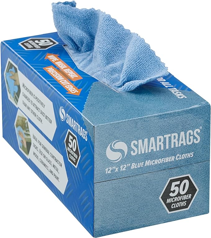 Arkwright Smart Rags Microfiber Cleaning Cloths, Pack of 50 in a Box, Lint Free 180 GSM Reusable Towels for Auto, Office and Household Cleaning, 12 x 12 in, Blue by Arkwright