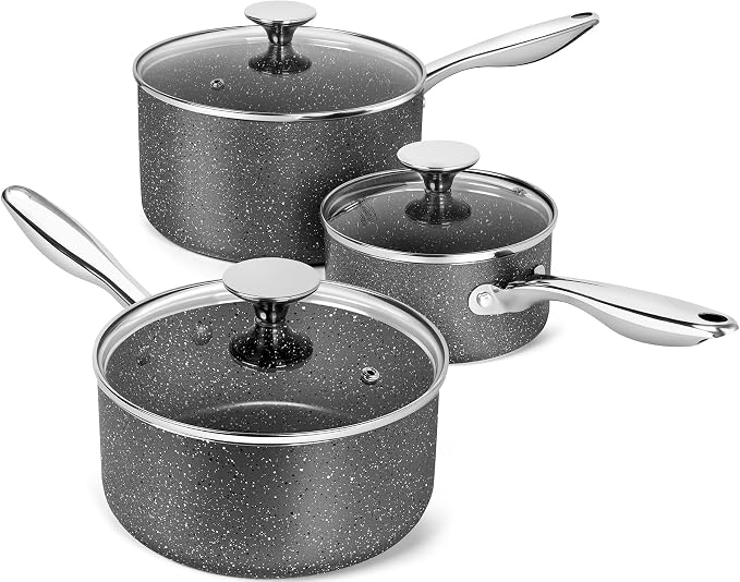 MICHELANGELO Sauce Pans with Lids, Granite Saucepan Set of 3, 1.5Qt & 2Qt & 3Qt Nonstick Small Pots with Non-Toxic Coating, All Cooktops Compatible by Michelangelo