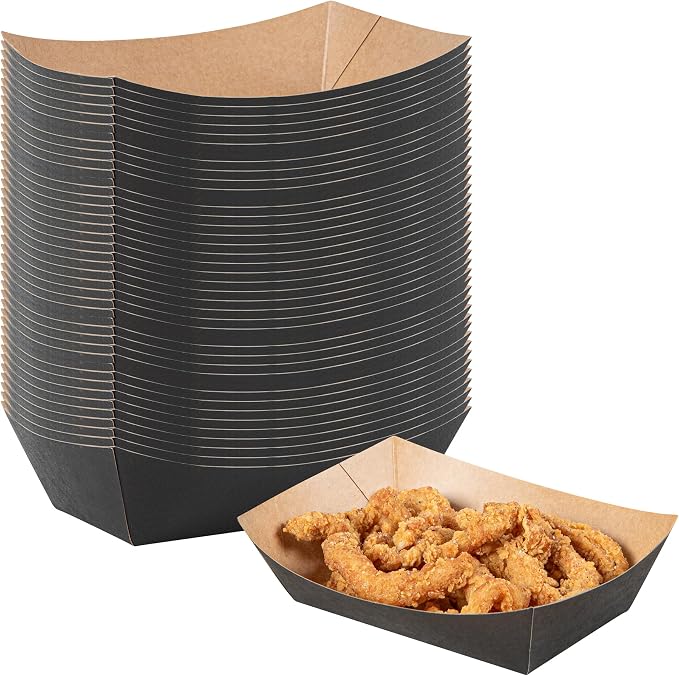 Restaurantware Black Paper lb Food Tray Boat, 7.1 x 5.7 in, 50 Pack by Restaurantware
