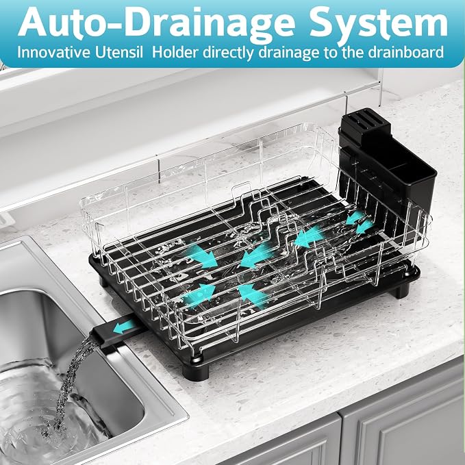 Dish Drying Rack for Kitchen Counter,12.8" W x 16.9" L,Black - Image 2