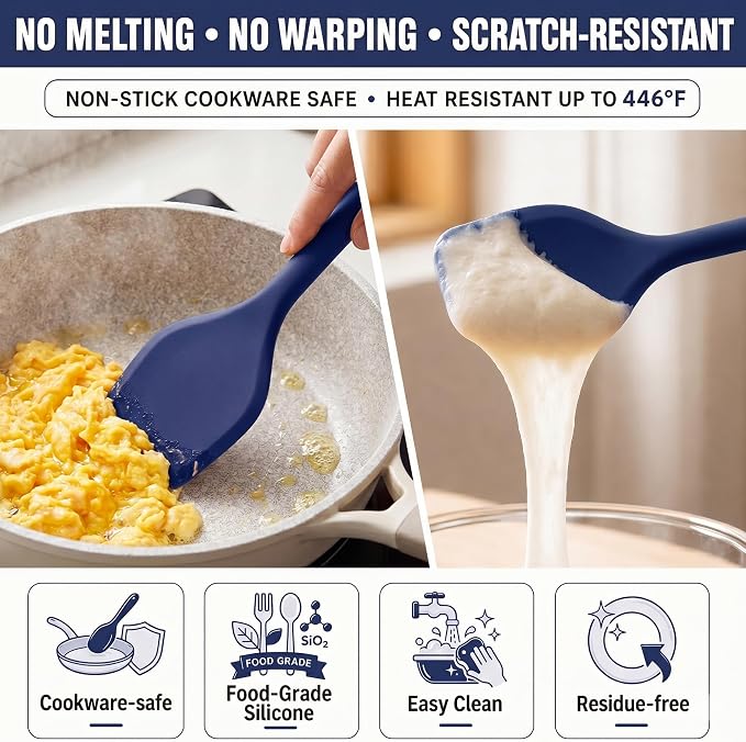 Kitchen Utensils Set,9 PCS Silicone Cooking Utensils Set Spatula Set,Tongs,Spoon,Whisk,Brush,Dishwasher Safe Kitchen Gadgets for Non-Stick Cookware,Home Essential，Kitchen Appliances(Navy Blue) - Image 5