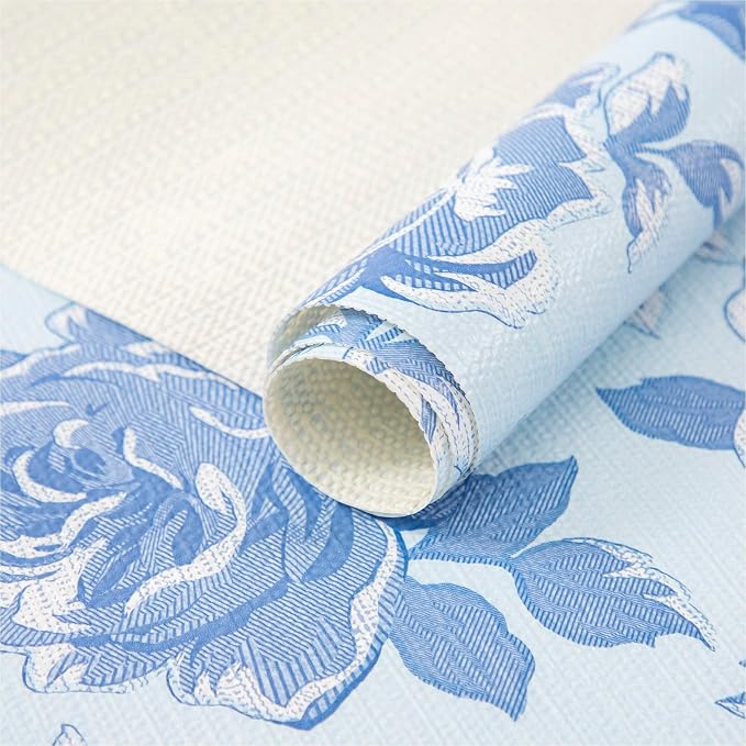 FIFTY FEET 12X120 Inch Shelf Liner for Kitchen Cabinets, PVC Drawer Liner for Dresser Non-Slip Bathroom, Non-Adhesive Cabinet Liner Washable (Blue Flower)(1 Roll) by FIFTYFEET