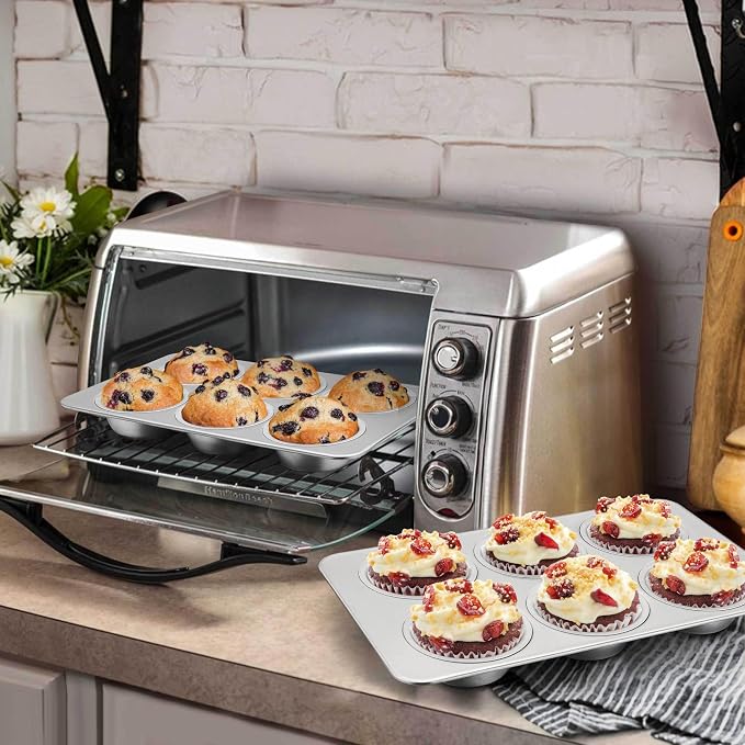Homikit 1 Pack Stainless Steel Muffin Pan, 6-Cup, Regular Size, Non Toxic | Metal Cupcake Tray for Toaster Oven, Muffin Baking Tins for Egg Bites, Nonstick, Rust Free, Easy Release, Dishwasher Safe - Image 4