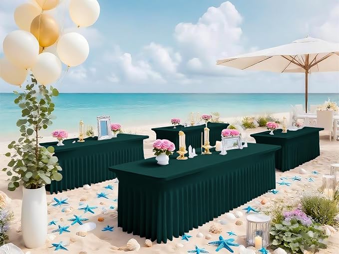 6 Packs Emerald Green Spandex Table Clothes for 8 Ft Tables - Image 6