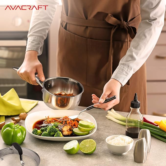AVACRAFT Tri-Ply Stainless Steel Saucepan with Glass Strainer Lid, Two Side Spouts, Ergonomic Handle, Multipurpose Sauce Pan with Lid, Sauce Pot, Cooking Pot (Tri-Ply Full Body, 1.5 Quart) - Image 6