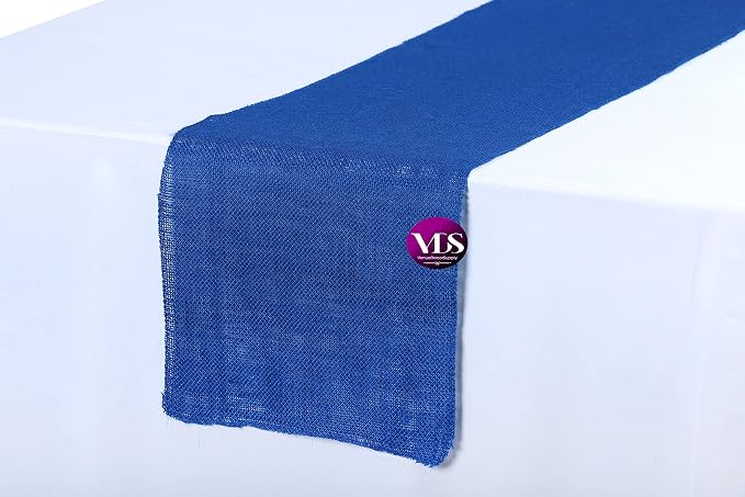 VDS Pack of 12, Burlap Table Runner 100% Natural Jute Rustic Hessian Table Cloth Centrepiece for Wedding Bridal Shower Birthday Event Party Banquet Table Decoration (Size 12X108 Inch)(Royal Blue) - Image 2