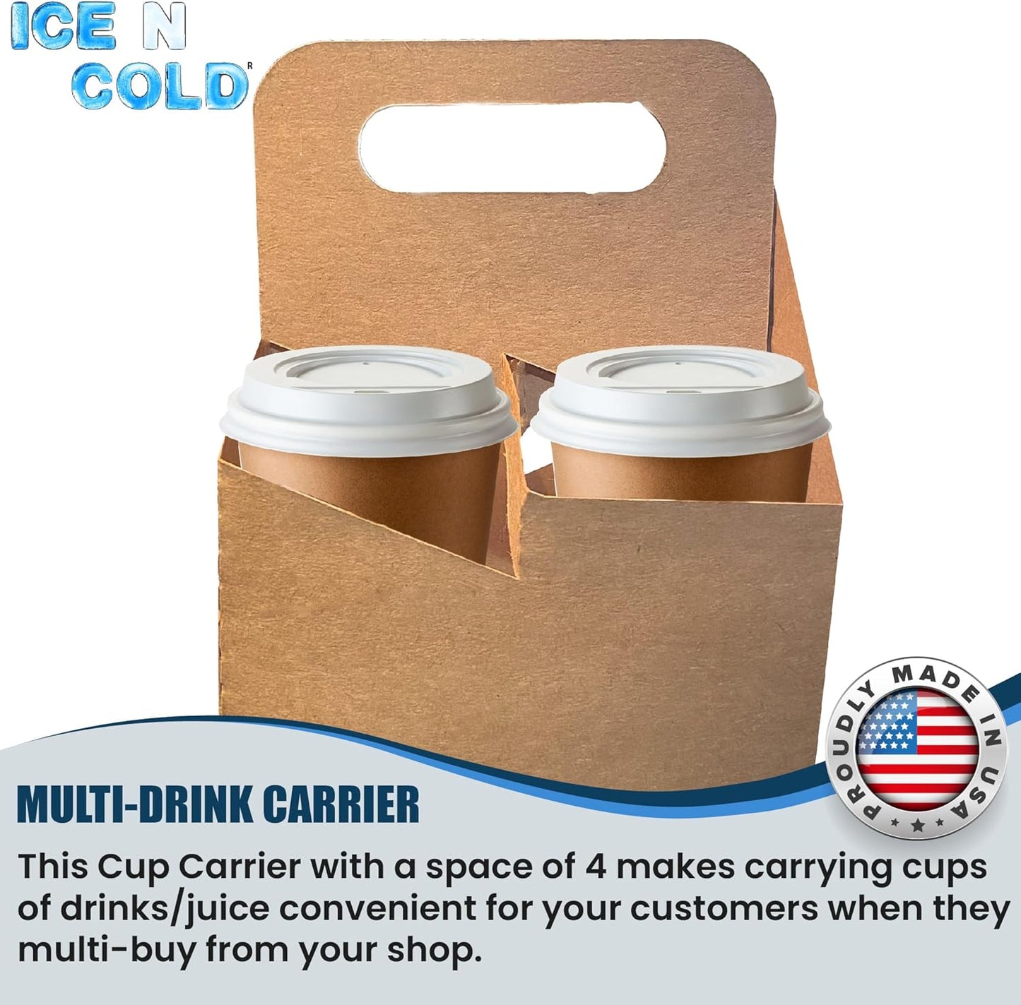 4 Cup Drink Carrier with Handle | Kraft Paperboard Cup Holder | Disposable Cup Holder for Hot or Cold Drinks | Cup Carrier for Food Delivery Services, Uber Eats, Door Dash (15)
