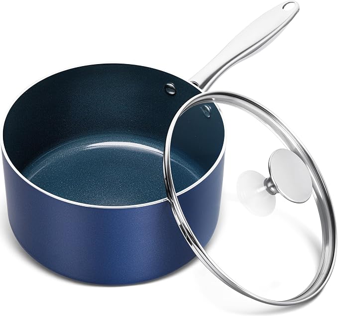 MICHELANGELO 3 Quart Saucepan with Lid, Nonstick Ceramic Sauce Pan with Stainless Steel Handle, 3 Qt Saucepan with Lid Induction Compatible, Oven Safe, Blue by Michelangelo
