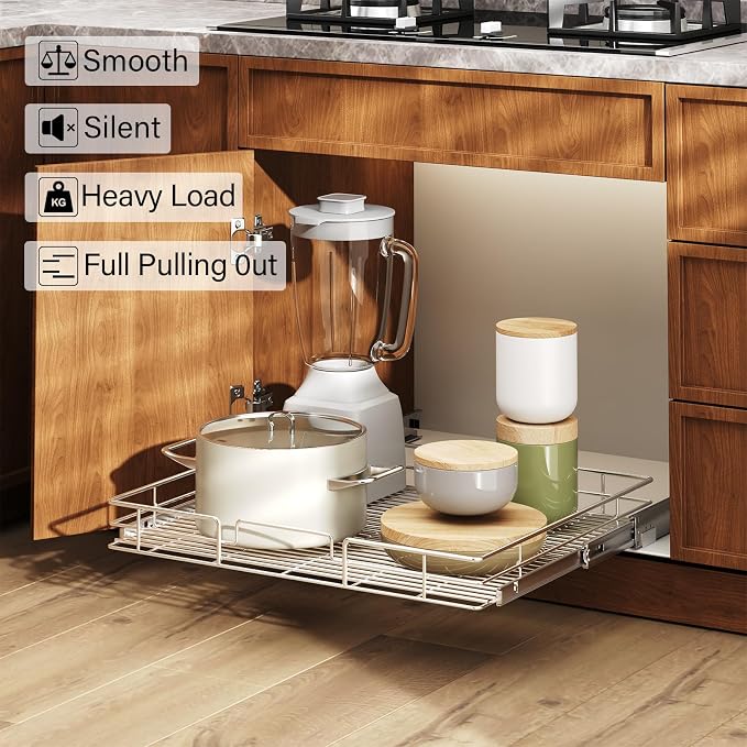 LOVMOR Pull Out Cabinet Organizer and Storage 28½" W x 21½" D, Slide Out Shelves for Kitchen Cabinets - Image 2