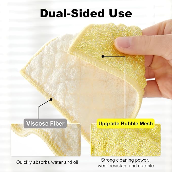 JOYMOOP Bubble Mesh Microfiber Cleaning Cloth, Reusable Non-Scratch Cleaning Rags, Dual-Sided Dish Cloths, Multipurpose Dish Rags for Dishwashing, Kitchen, Stainless Steel-6 Packs, Yellow - Image 2